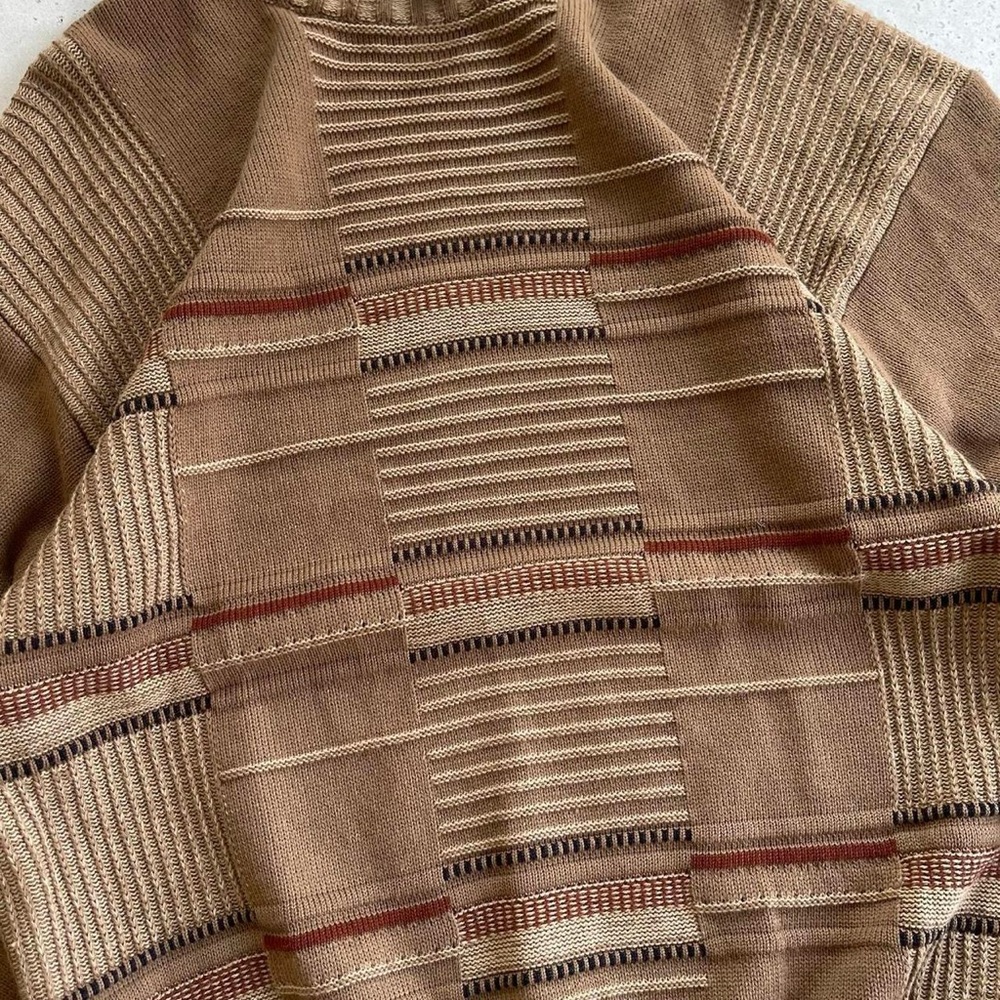 Irvine Park Tan Brown 3D Knit Slouchy Retro Crewneck Sweater L - Picture 2 of 6